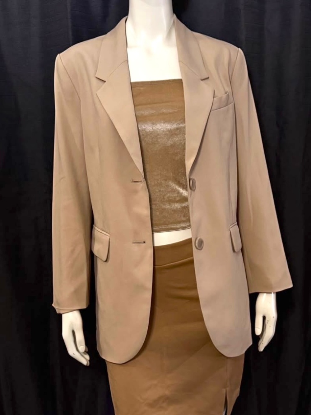 Heart Hips Tube Top Velvet Tan Taupe Camel Crop Strapless Bandeau Small NWOT